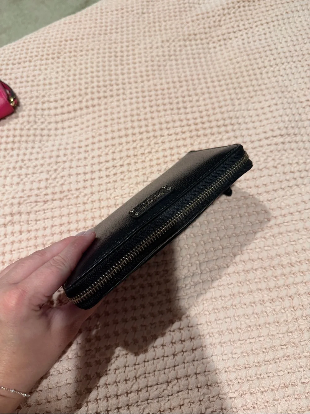 kate spade Black Pebbled Leather Zip Around Wallet